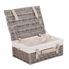 36cm Antique Wash Wicker Picnic Basket with Cotton Lining - Empty Picnic Baskets - British D'sire