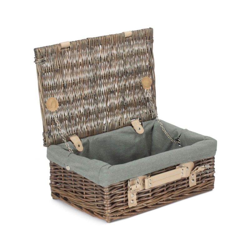 36cm Antique Wash Wicker Picnic Basket with Cotton Lining - Empty Picnic Baskets - British D'sire