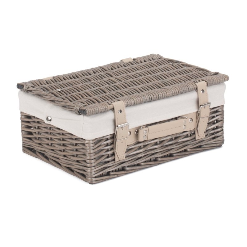 36cm Antique Wash Wicker Picnic Basket with Cotton Lining - Empty Picnic Baskets - British D'sire