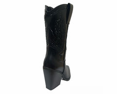 Mid Calf Cowboy Embroidery Diamante Boots