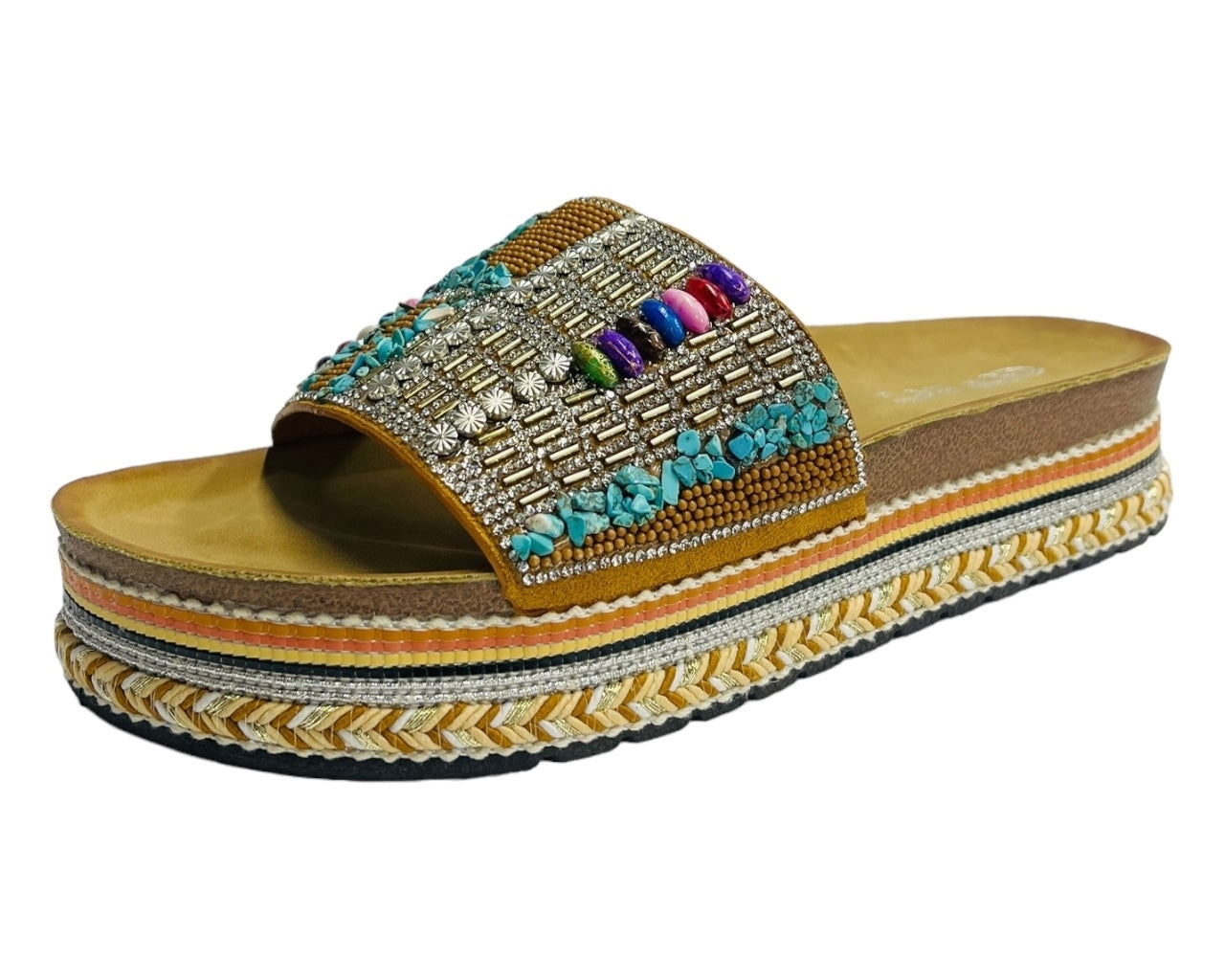 Platform Faux Leather Multi Stone Maule Sliders