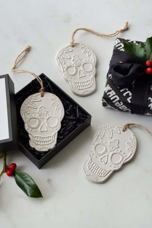 3pcs Luxury Stoneware Cream Skull Tree Ornament Decoration in Gift Box - Seasonal & Holiday Decorations - British D'sire