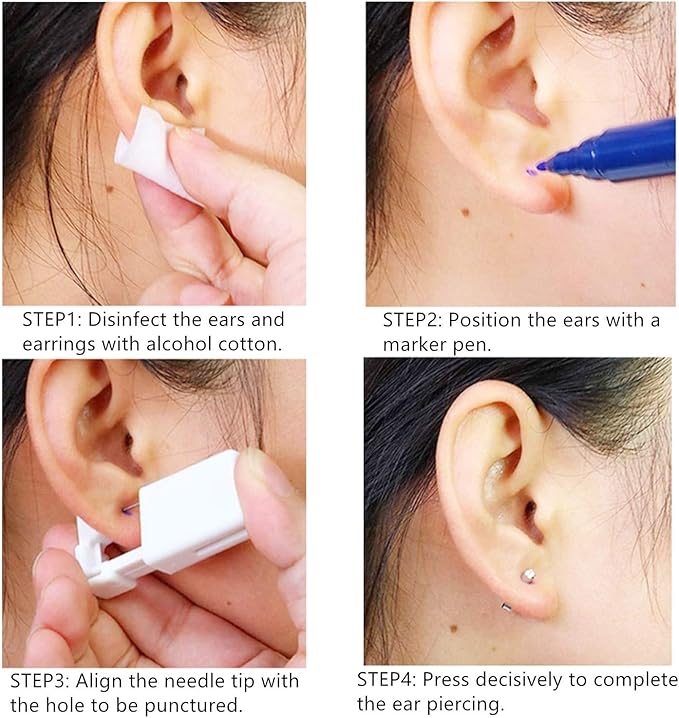 4 Pcs Ear Piercing Gun Disposable Self Ear Piercing Tool Safety Asepsis Painless Piercing Guns Kit with 4 Ear Studs - Women's Earrings - British D'sire