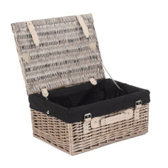 41cm Antique Wash Wicker Picnic Basket with Cotton Lining - Empty Picnic Baskets - British D'sire