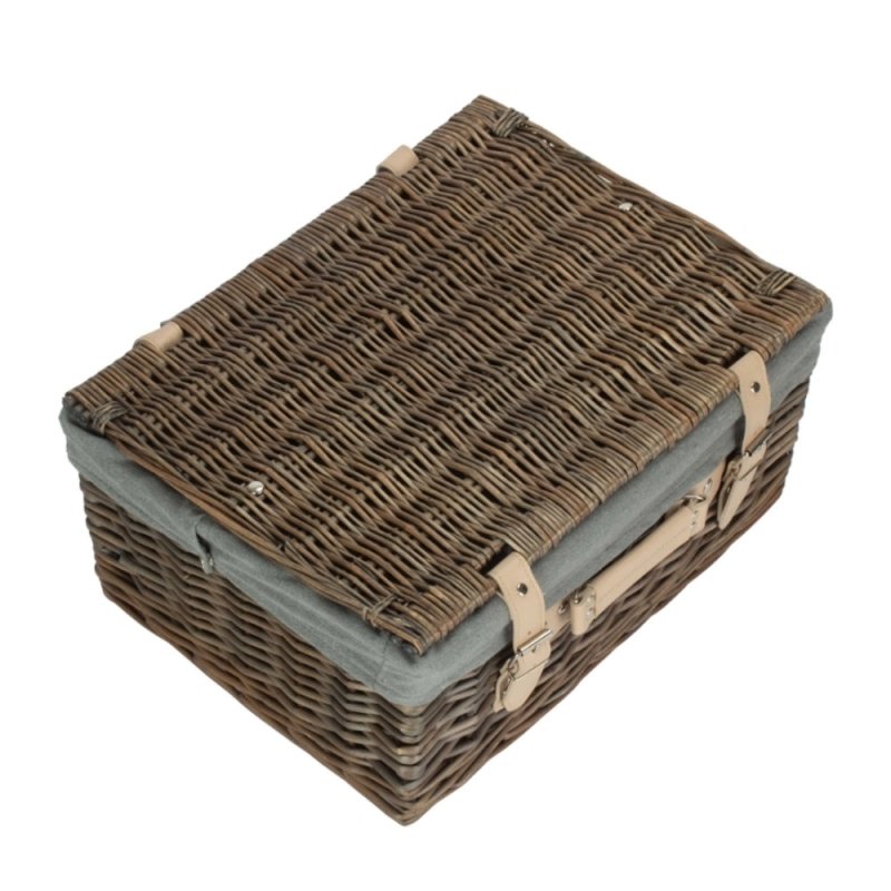 41cm Antique Wash Wicker Picnic Basket with Cotton Lining - Empty Picnic Baskets - British D'sire