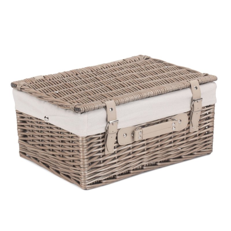 41cm Antique Wash Wicker Picnic Basket with Cotton Lining - Empty Picnic Baskets - British D'sire