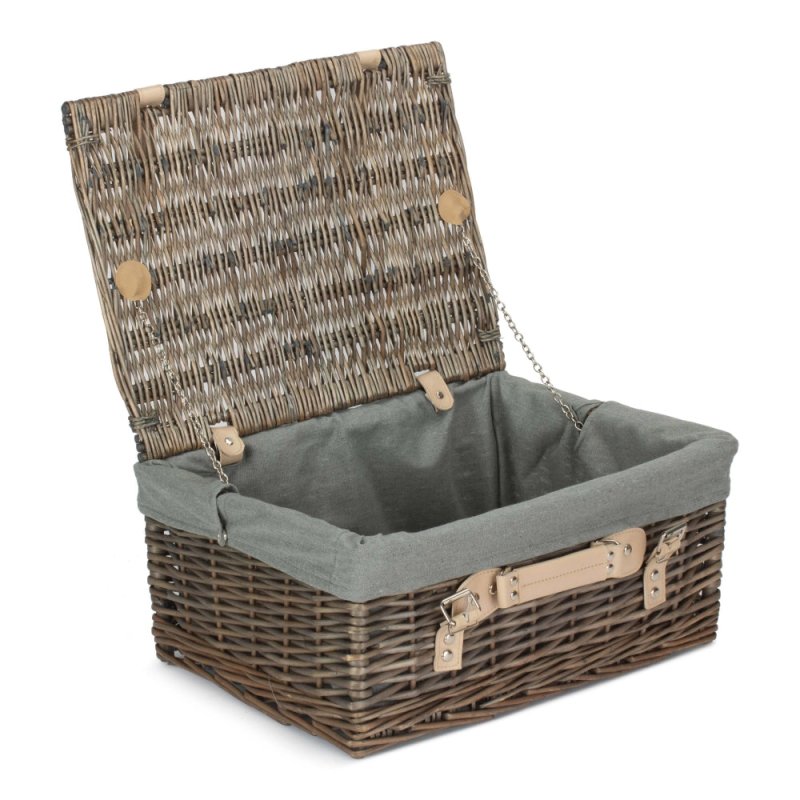 41cm Antique Wash Wicker Picnic Basket with Cotton Lining - Empty Picnic Baskets - British D'sire