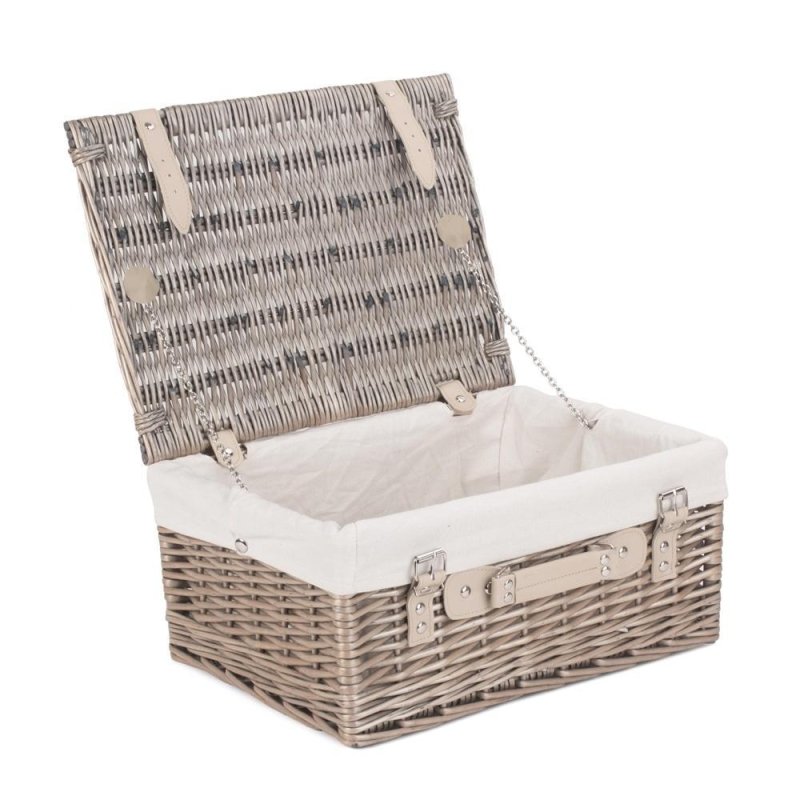 41cm Antique Wash Wicker Picnic Basket with Cotton Lining - Empty Picnic Baskets - British D'sire