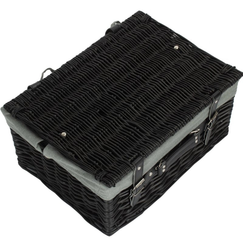 41cm Empty Black Willow Picnic Basket With Cotton Lining - Empty Picnic Baskets - British D'sire