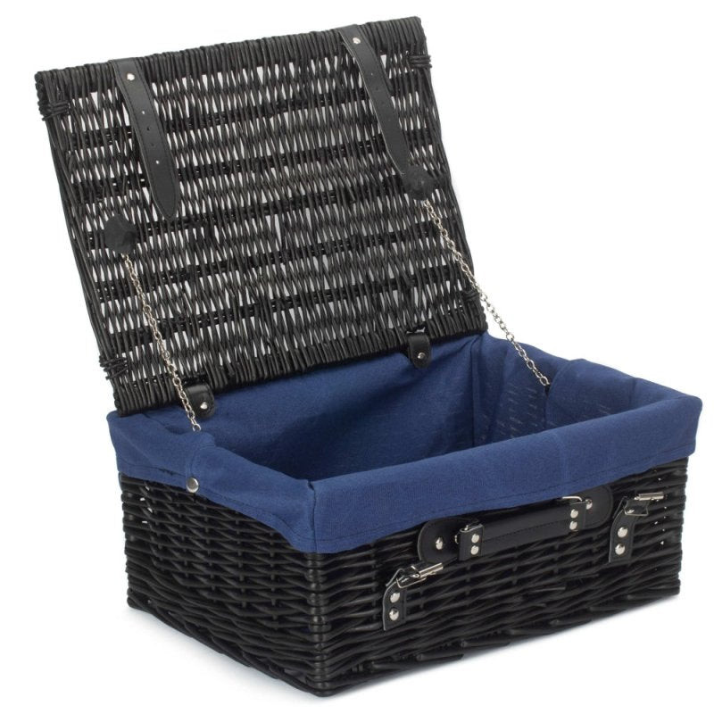 41cm Empty Black Willow Picnic Basket With Cotton Lining - Empty Picnic Baskets - British D'sire