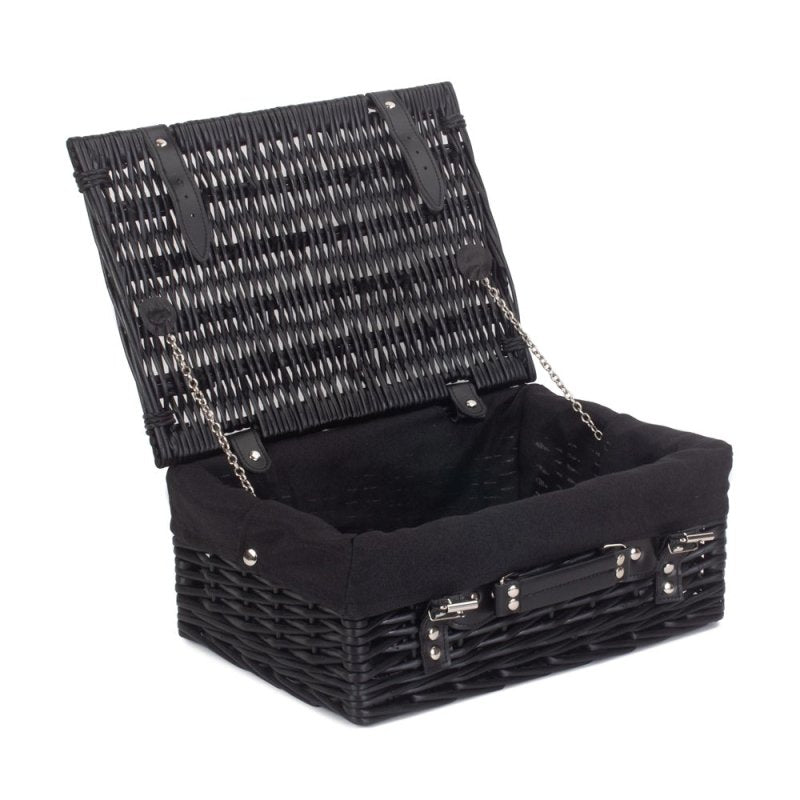 41cm Empty Black Willow Picnic Basket With Cotton Lining - Empty Picnic Baskets - British D'sire