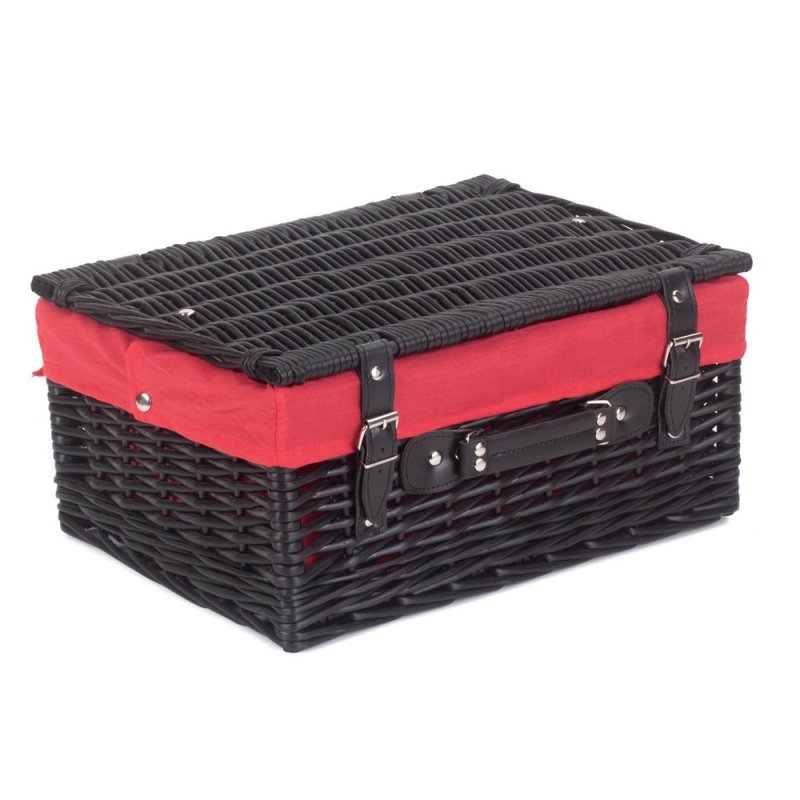 41cm Empty Black Willow Picnic Basket With Cotton Lining - Empty Picnic Baskets - British D'sire