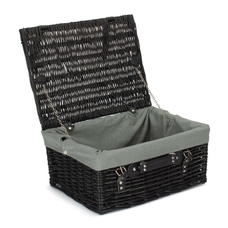 41cm Empty Black Willow Picnic Basket With Cotton Lining - Empty Picnic Baskets - British D'sire