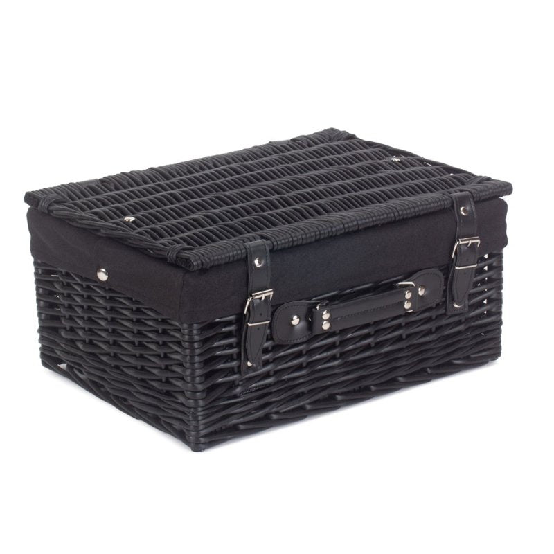 41cm Empty Black Willow Picnic Basket With Cotton Lining - Empty Picnic Baskets - British D'sire