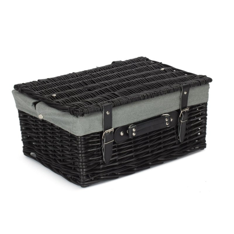 41cm Empty Black Willow Picnic Basket With Cotton Lining - Empty Picnic Baskets - British D'sire