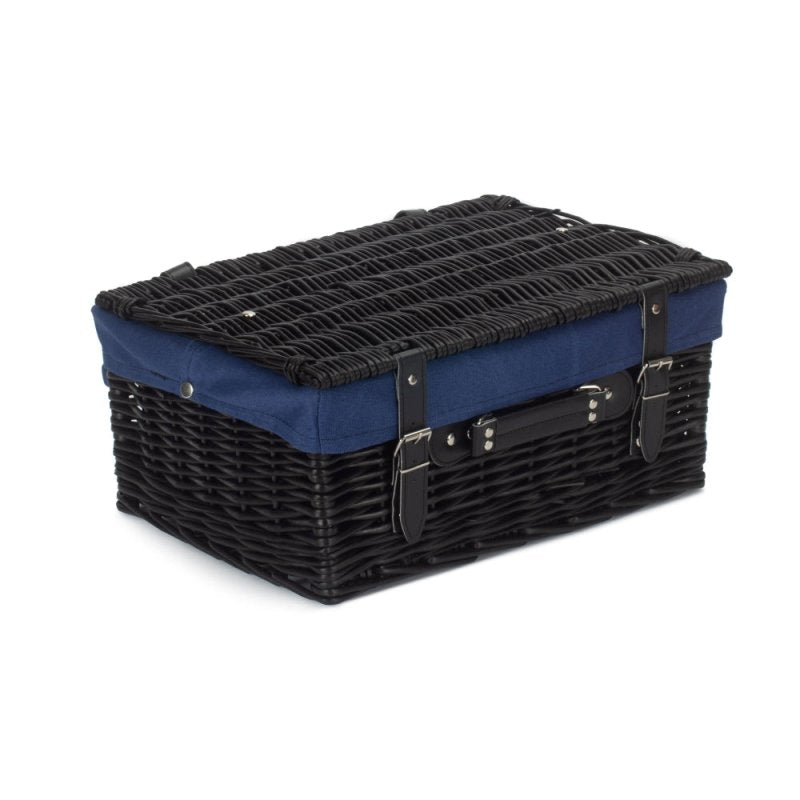 41cm Empty Black Willow Picnic Basket With Cotton Lining - Empty Picnic Baskets - British D'sire