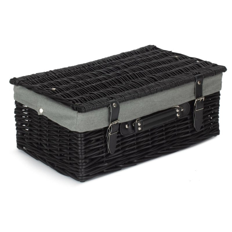 46cm Empty Black Willow Picnic Basket With Cotton Lining - Empty Picnic Baskets - British D'sire