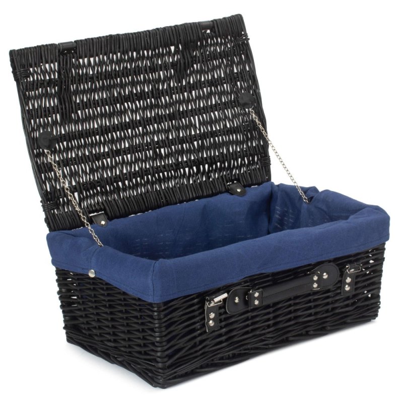 46cm Empty Black Willow Picnic Basket With Cotton Lining - Empty Picnic Baskets - British D'sire