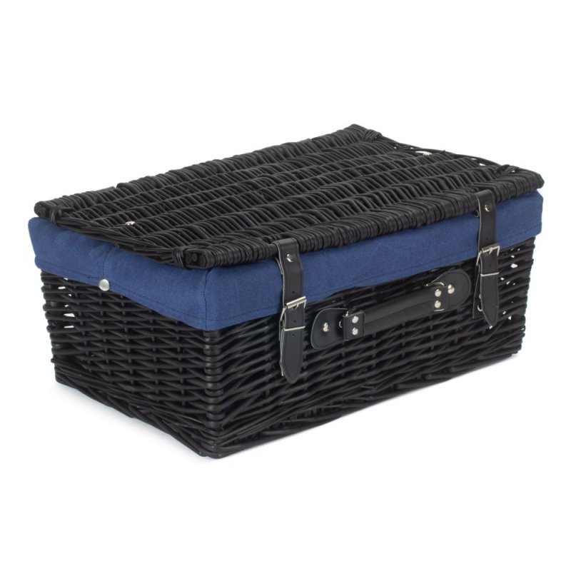 46cm Empty Black Willow Picnic Basket With Cotton Lining - Empty Picnic Baskets - British D'sire