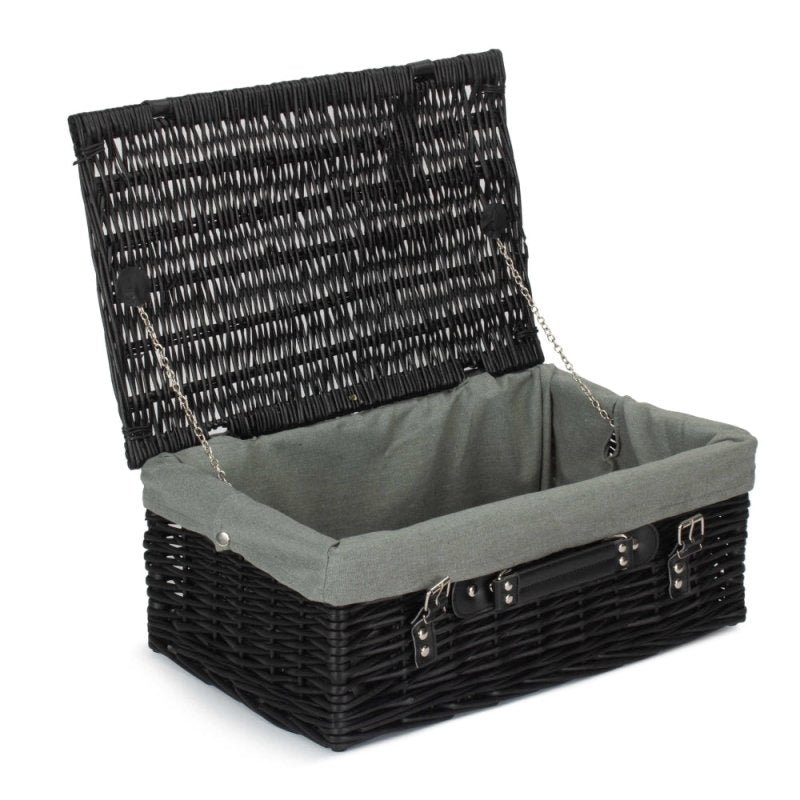 46cm Empty Black Willow Picnic Basket With Cotton Lining - Empty Picnic Baskets - British D'sire