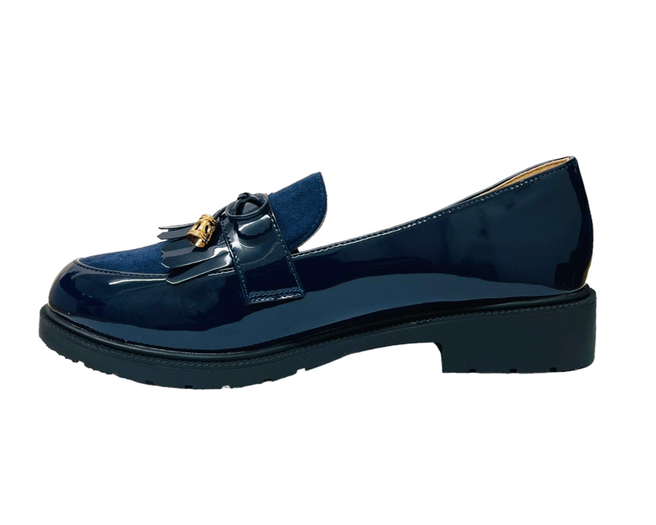 Faux Patent Leather Slip On Tassel Shoes