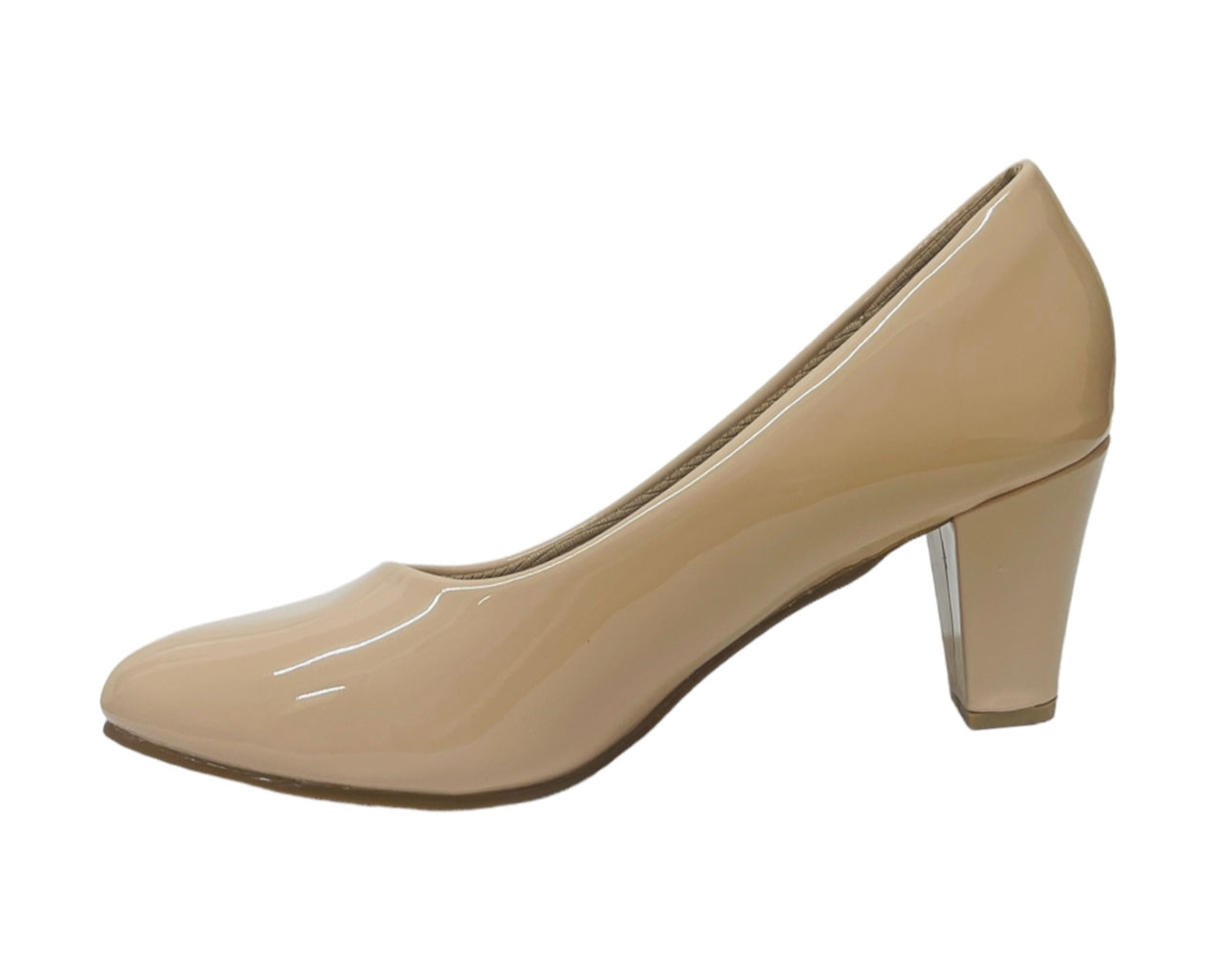 Faux Patent Leather Block Heel Court Shoes