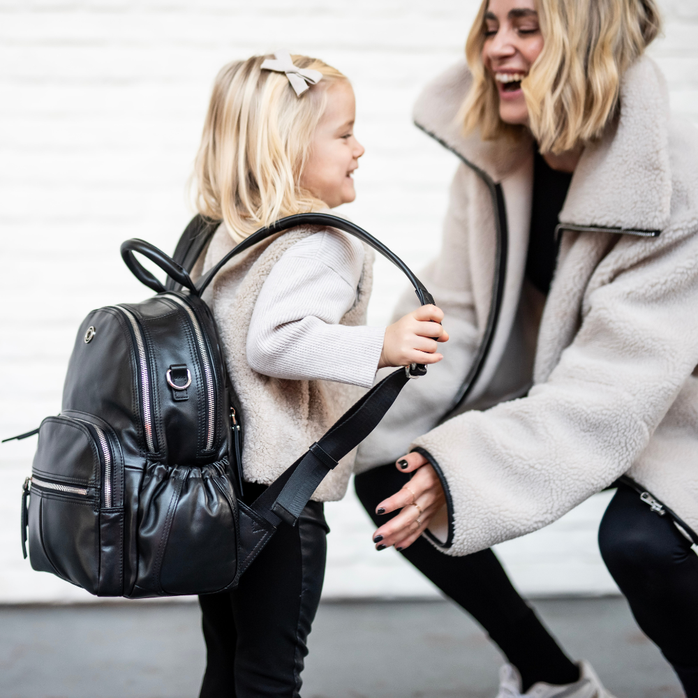 Joy Midi Black Leather Backpack