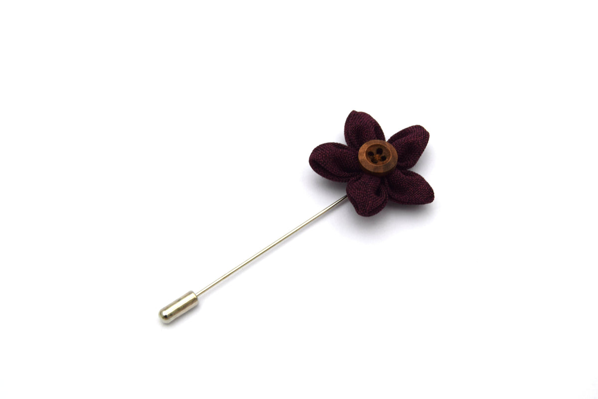 Daisy Button Lapel Pin, Burgundy