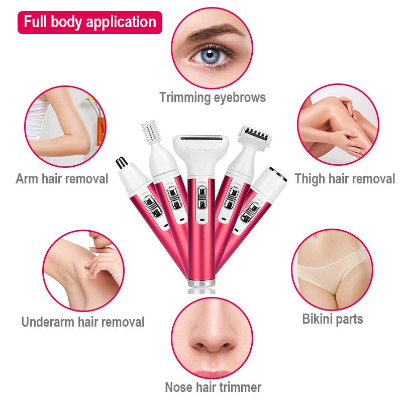 5 In 1 Electric Hair Remover USB Rechargeable Lady Shaver Nose Hair Trimmer Eyebrow Shaper Leg Armpit Bikini Trimmer Women Epilator - Hair Care & Styling - British D'sire