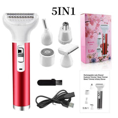 5 In 1 Electric Hair Remover USB Rechargeable Lady Shaver Nose Hair Trimmer Eyebrow Shaper Leg Armpit Bikini Trimmer Women Epilator - Hair Care & Styling - British D'sire