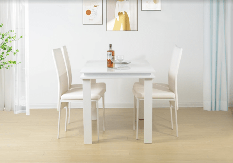 5 Piece Dining Table Set High Gloss WHITE with Blue LED Light - EFFULGENCE - Dining Table - British D'sire