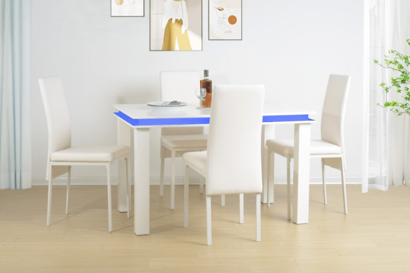 5 Piece Dining Table Set High Gloss WHITE with Blue LED Light - EFFULGENCE - Dining Table - British D'sire