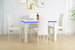 5 Piece Dining Table Set High Gloss WHITE with Blue LED Light - EFFULGENCE - Dining Table - British D'sire