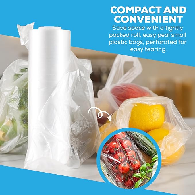 500 x Clear Plastic Bags on a Roll | Food and Sandwich Roll Bags | Freezer Food Storage Bags Rolls | Clear Plastic Poly Food Bags Multi - Use Fresh Fruit and Veg (9" X 14") - Reusable Shopper Bags - British D'sire