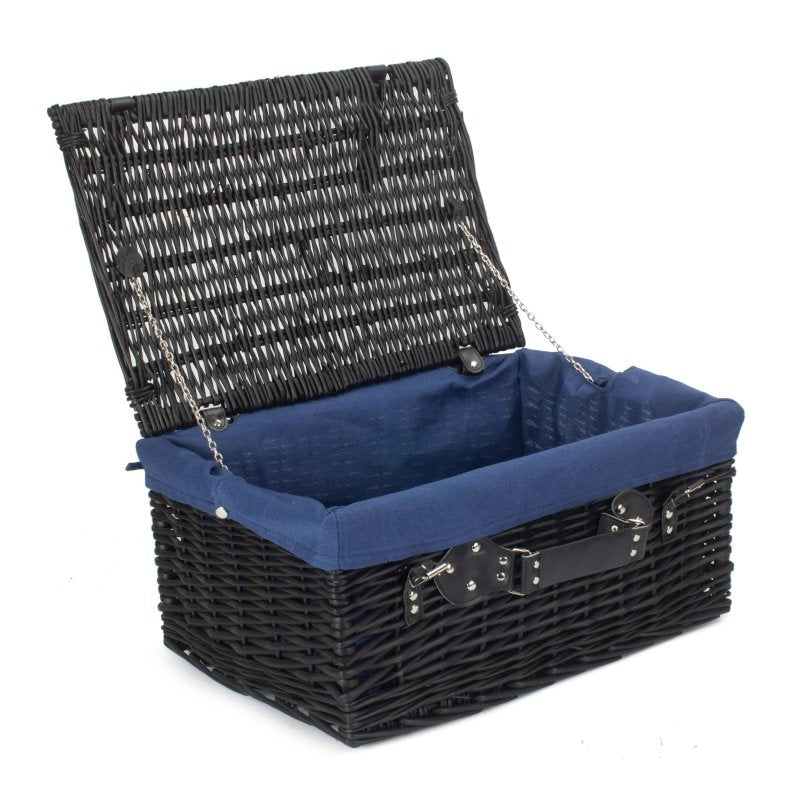 51cm Empty Black Willow Picnic Basket With Cotton Lining - Empty Picnic Baskets - British D'sire