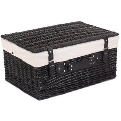 51cm Empty Black Willow Picnic Basket With Cotton Lining - Empty Picnic Baskets - British D'sire