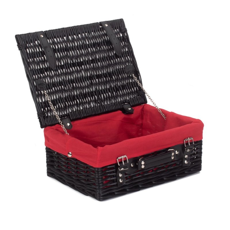 51cm Empty Black Willow Picnic Basket With Cotton Lining - Empty Picnic Baskets - British D'sire