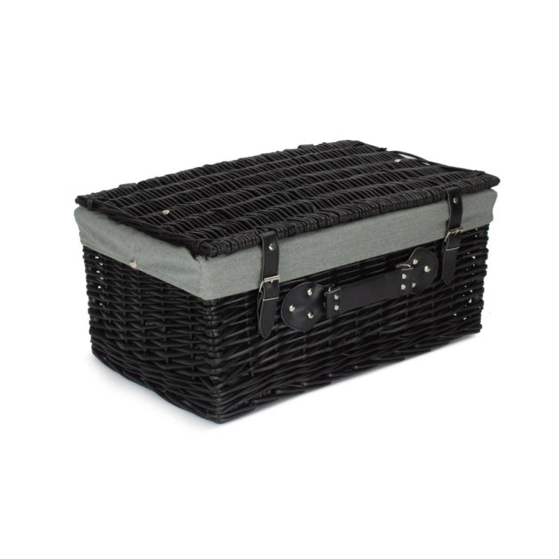 51cm Empty Black Willow Picnic Basket With Cotton Lining - Empty Picnic Baskets - British D'sire