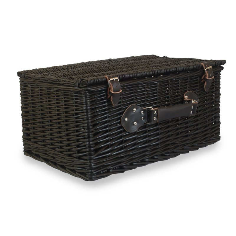 51cm Empty Black Willow Picnic Basket With Cotton Lining - Empty Picnic Baskets - British D'sire