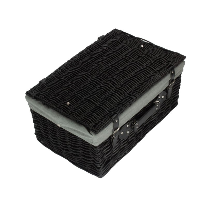 51cm Empty Black Willow Picnic Basket With Cotton Lining - Empty Picnic Baskets - British D'sire