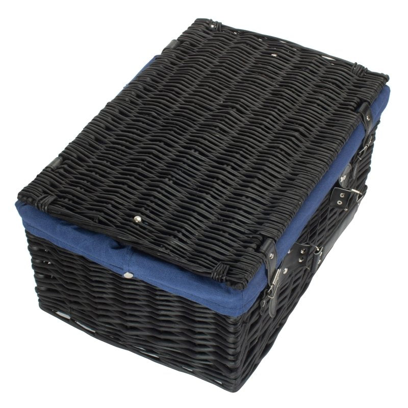 51cm Empty Black Willow Picnic Basket With Cotton Lining - Empty Picnic Baskets - British D'sire