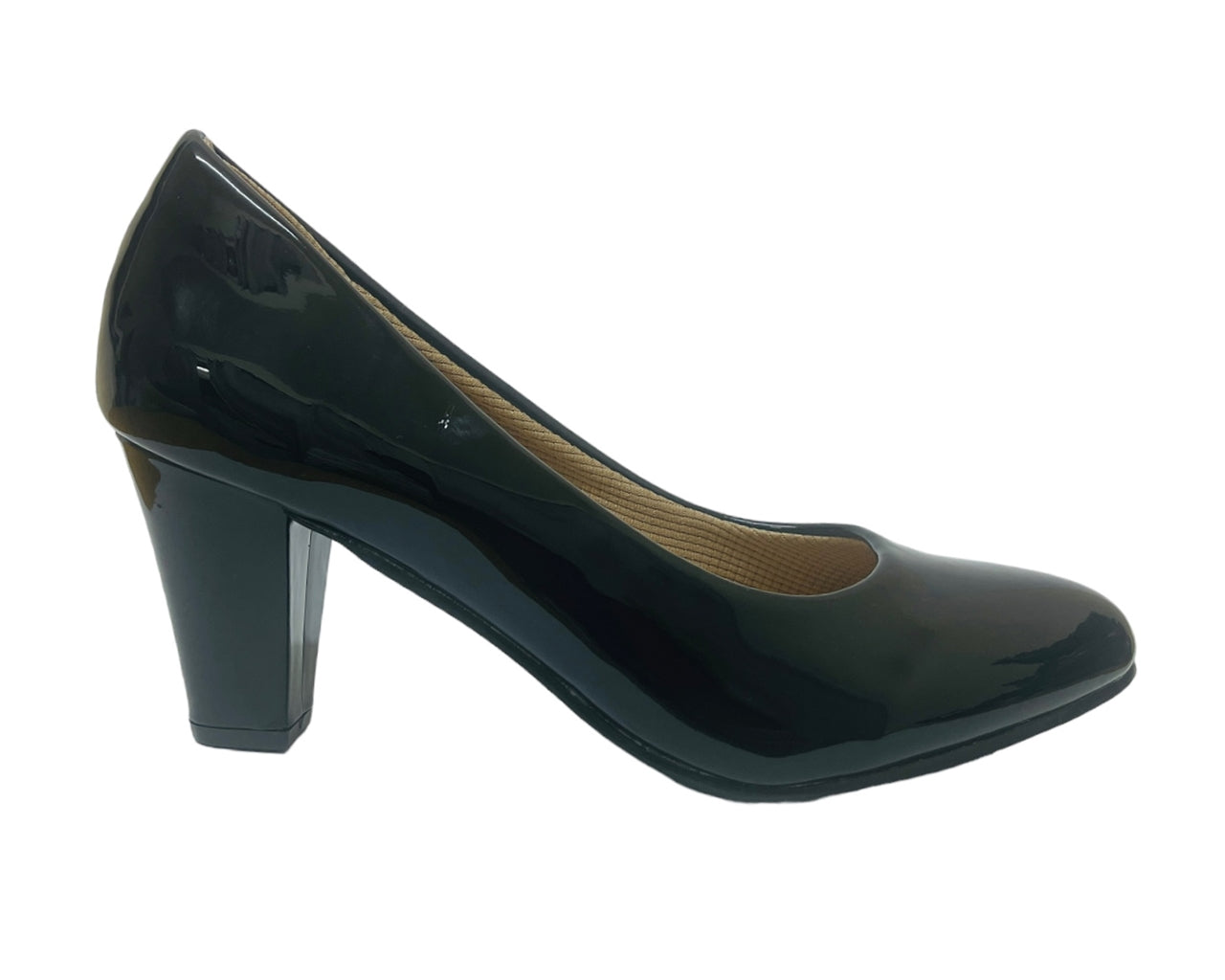 Faux Patent Leather Block Heel Court Shoes