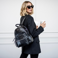 Joy Midi Black Leather Backpack