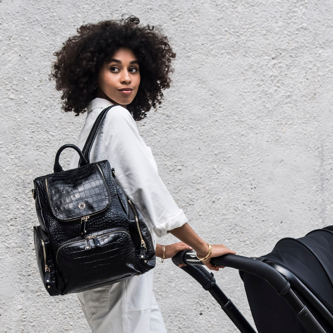 Amber Embossed Black Leather Backpack