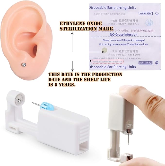 6 Pcs Painless Ear Piercing Gun Disposable Safety Asepsis Piercing Tool Kit with Ear Studs - Stud Earrings - British D'sire