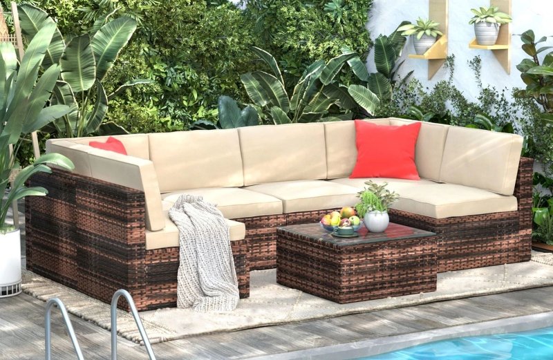 6 Seat Rattan Sofa with Table - British D'sire