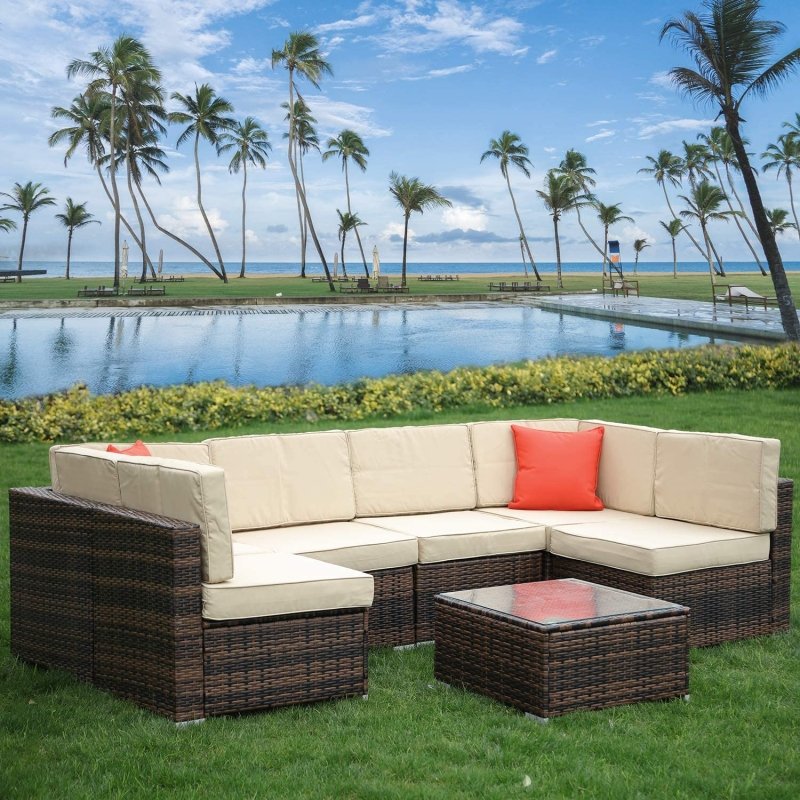 6 Seat Rattan Sofa with Table - British D'sire