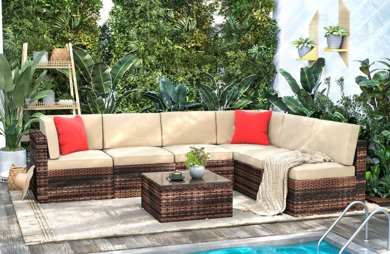 6 Seat Rattan Sofa with Table - British D'sire