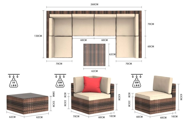 6 Seat Rattan Sofa with Table - British D'sire