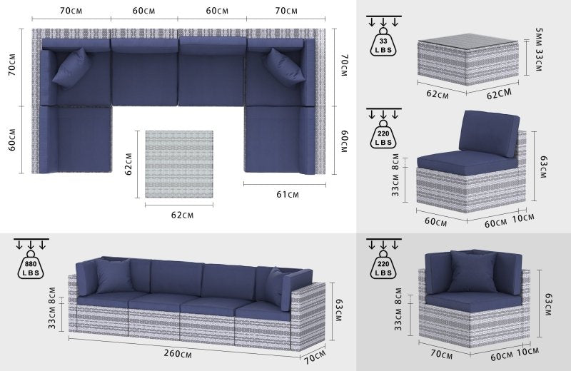 6 Seat Rattan Sofa with Table - British D'sire